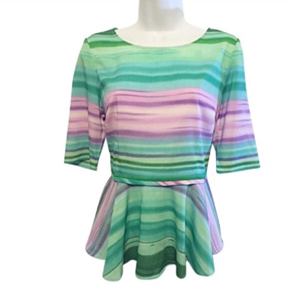 Catherine Malandrino Pastel Striped Peplum Top